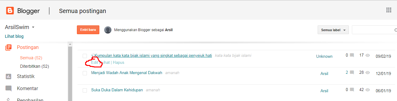 halaman posting blogspot