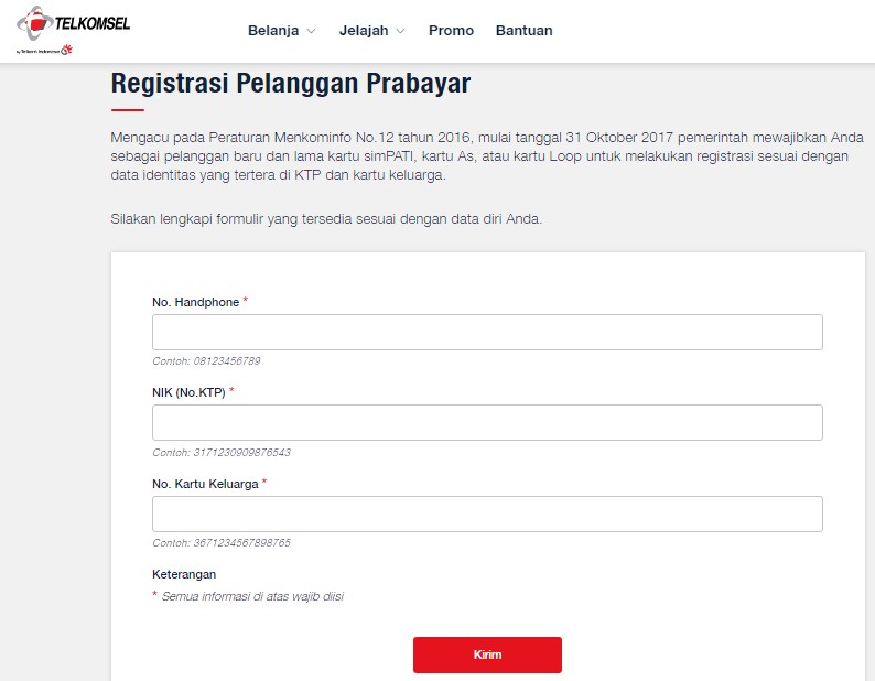 halaman registrasi kartu telkomsel via online