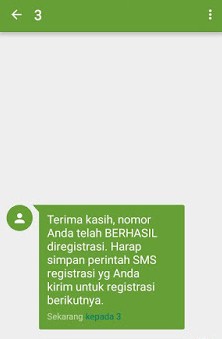 registrasi kartu 3 dial berhasil