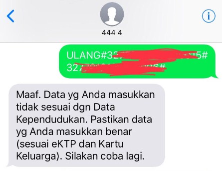 registrasi kartu 3 yang gagal